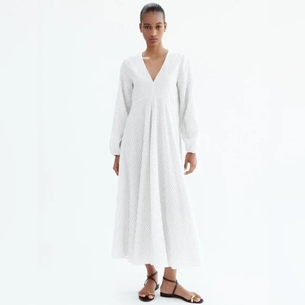 Zara White Striped Midi Dress